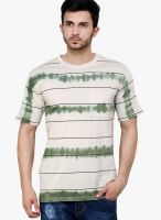 Camino Cream Striped Round Neck T-Shirts