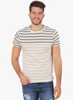 Cherymoya Beige Striped Round Neck T-Shirt