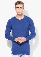 Cloak & Decker by Monte Carlo Navy Blue Solid Round Neck T-Shirt
