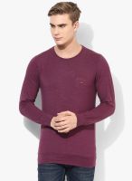 Cloak & Decker by Monte Carlo Purple Solid Round Neck T-Shirt