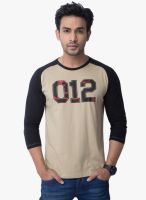 Cult Fiction Beige Printed Round Neck T-Shirts