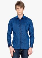 DERBY JEANS COMMUNITY Blue Printed Slim Fit Casual Shirt