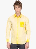 DERBY JEANS COMMUNITY Yellow Printed Slim Fit Casual Shirt