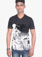 Duke Stardust Black Printed V Neck T-Shirts