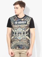 Ed Hardy Black Printed Round Neck T-Shirt