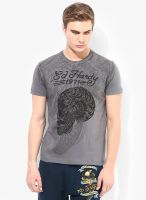 Ed Hardy Grey Printed Round Neck T-Shirt