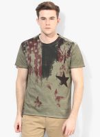 Ed Hardy Olive Printed Round Neck T-Shirt