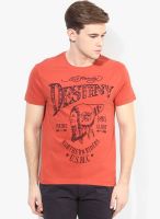 Ed Hardy Red Printed Round Neck T-Shirt