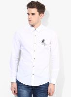 Ed Hardy White Solid Slim Fit Casual Shirt