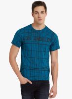 Elaborado Blue Printed Round Neck T-Shirt