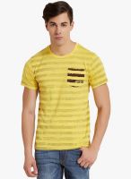 Elaborado Yellow Striped Round Neck T-Shirt