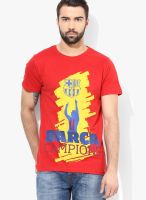 FC Barcelona Red Printed Round Neck T-Shirts