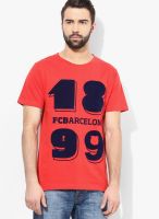FC Barcelona Red Printed Round Neck T-Shirts