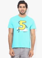 Fame Forever By Lifestyle Aqua Blue Round Neck T-Shirt
