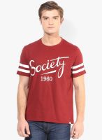 Forca By Lifestyle Maroon Printed Round Neck T-Shirt