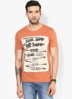 Forca By Lifestyle Orange Printed Round Neck T-Shirt