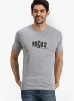 Fritzberg Grey Milange Printed Round Neck T-Shirts
