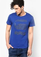 G-Star RAW Blue Printed Round Neck T-Shirts