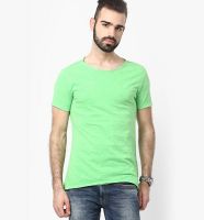 Gas Green Solid Round Neck T-Shirts