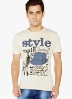 Globus Beige Printed Round Neck T-Shirts