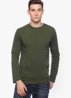 Gritstones Olive Solid Round Neck T-Shirts