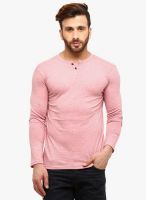 Gritstones Pink Solid Round Neck T-Shirt
