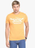 HW Orange Printed Round Neck T-Shirt