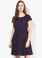 Honey By Pantaloons Navy Blue Colored Printed Skater Dress