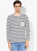 Incult Black & White Stripe Henley T-Shirt With Burgundy Pocket