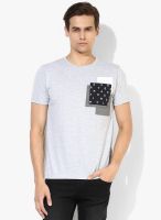 Incult Grey Crew T-Shirt With Print & Mesh Patchwork Pocket