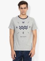 Incult Light Grey Marl Multi Ringer Crew T-Shirt With Chest Print