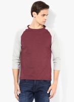 Incult Maroon Solid Round Neck T-Shirt