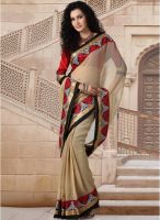 Inddus Beige Embroidered Saree