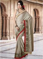 Inddus Beige Embroidered Saree