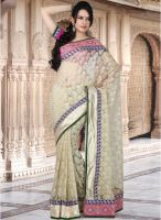 Inddus Cream Embroidered Saree