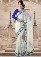 Inddus Cream Embroidered Saree