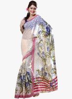 Inddus Cream Printed Saree