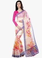 Inddus Cream Printed Saree