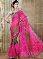 Inddus Pink Printed Saree