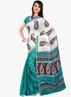 Inddus White Printed Saree