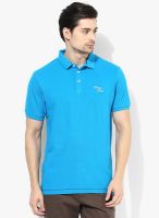 Indian Terrain Aqua Blue Solid Polo T-Shirt