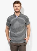 Indian Terrain Dark Grey Striped Polo T-Shirt