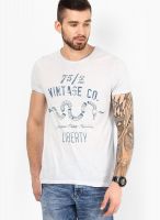 Jack & Jones Beige Printed Round Neck T-Shirts