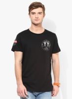 Jack & Jones Black Printed Slim Fit Round Neck T-Shirt