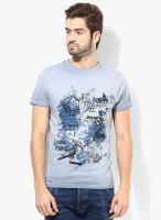 Jack & Jones Blue Printed Round Neck T-Shirt