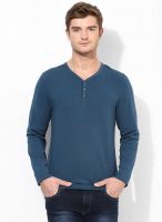Jack & Jones Blue Solid Slim Fit Henley T-Shirt