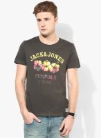 Jack & Jones Grey Printed Round Neck T-Shirt