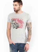 Jack & Jones Grey Printed Round Neck T-Shirts