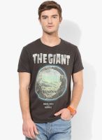 Jack & Jones Grey Printed Slim Fit Round Neck T-Shirt