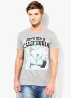 Jack & Jones Light Grey Printed Round Neck T-Shirt